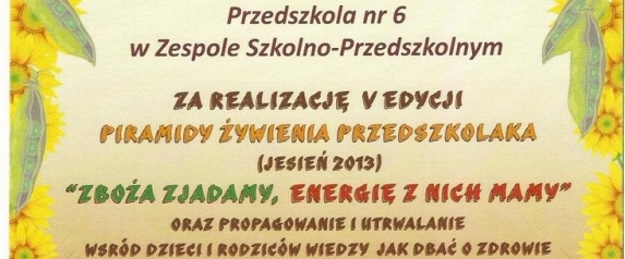 Certyfikat Zdrowego Przedszkolaka 2013 
