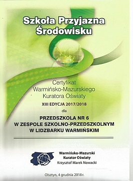 Certyfikat ,,Szkoł Przyjazna Środowisku"